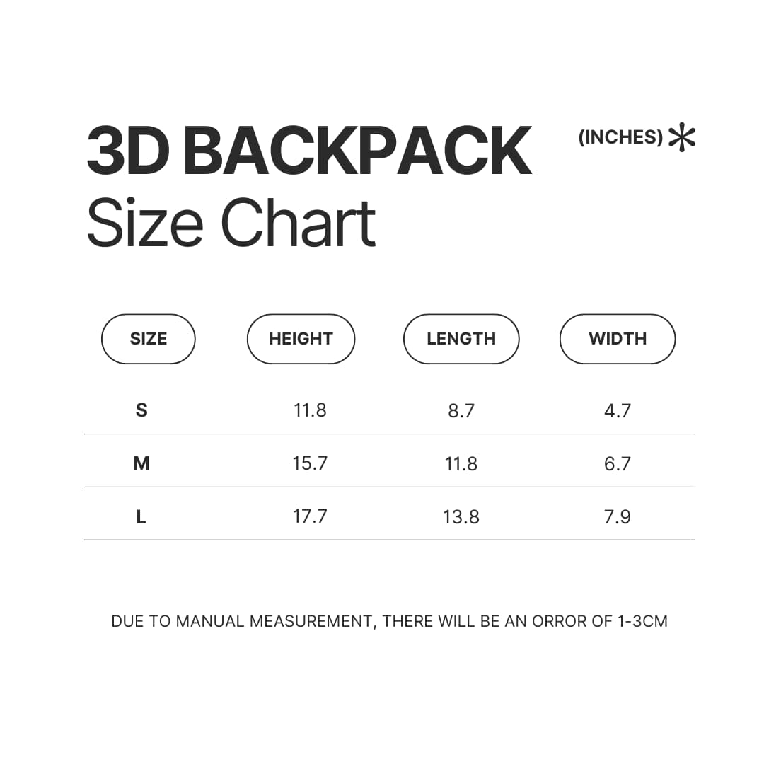 3D Backpack Size Chart - Bob's Burgers Gifts