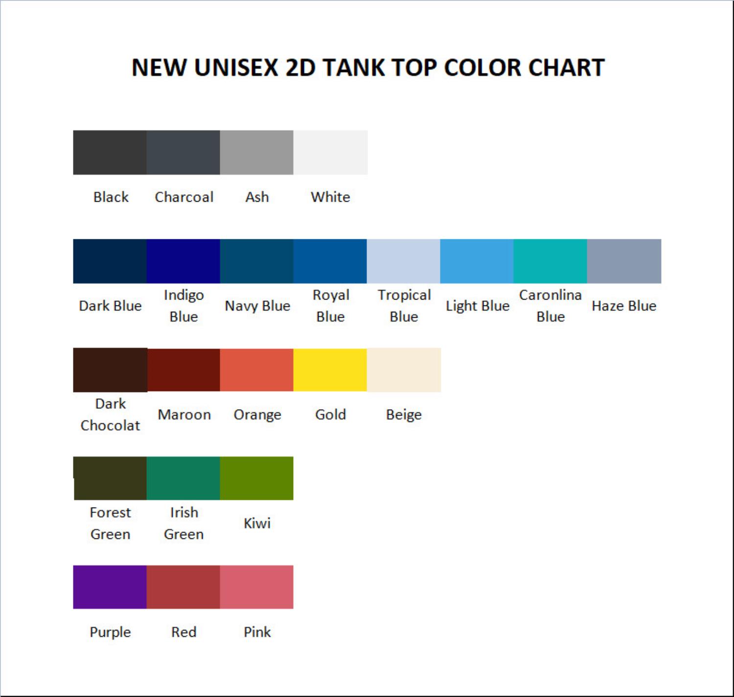 tank top color chart - Bob's Burgers Gifts